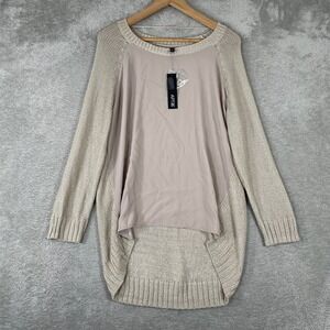 Apt 9 Sweater‎ Womens Large Tan Mixed Media Woven Front Knit Pullover Peyote